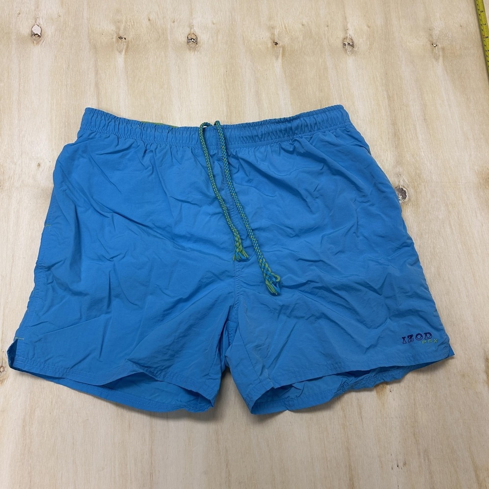 IZOD Swim Shorts Mens Large Blue PFX Mesh Lined Elastic Waist Trunks Pockets